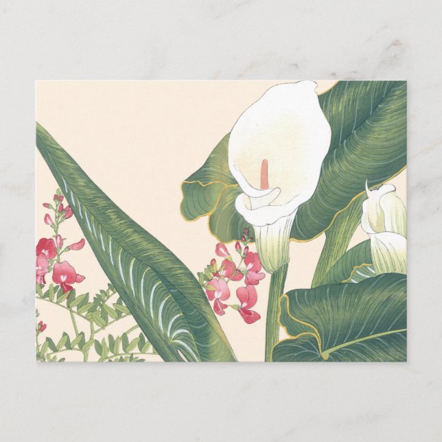 Cartão Postal Vintage - Bloqueio Branco de Woodblock - Lily (Frente)