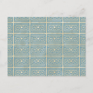Cartão Postal Vintage Blue Azulejo Grego Meander Patterno