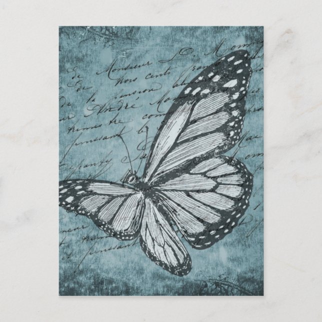 Cartão Postal Vintage Blue Butterfly Design (Frente)