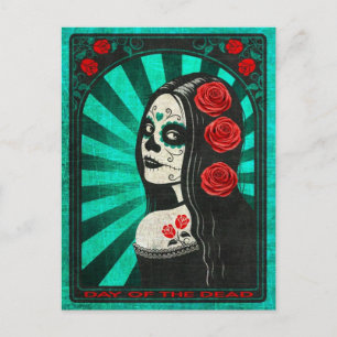 Cartão Postal Vintage Blue Day of the Dead Girl