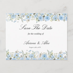Cartão Postal Vintage Blue Floral Casamento Salvar Data