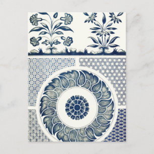 Cartão Postal Vintage Blue Oriental Decor FloralPattern