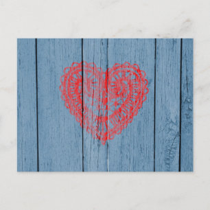 Cartão Postal Vintage Blue Wood E Red Lace Heart