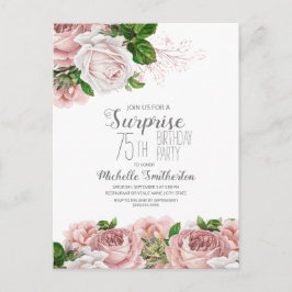Cartão Postal Vintage Blush Pink Floral 75º Aniversário
