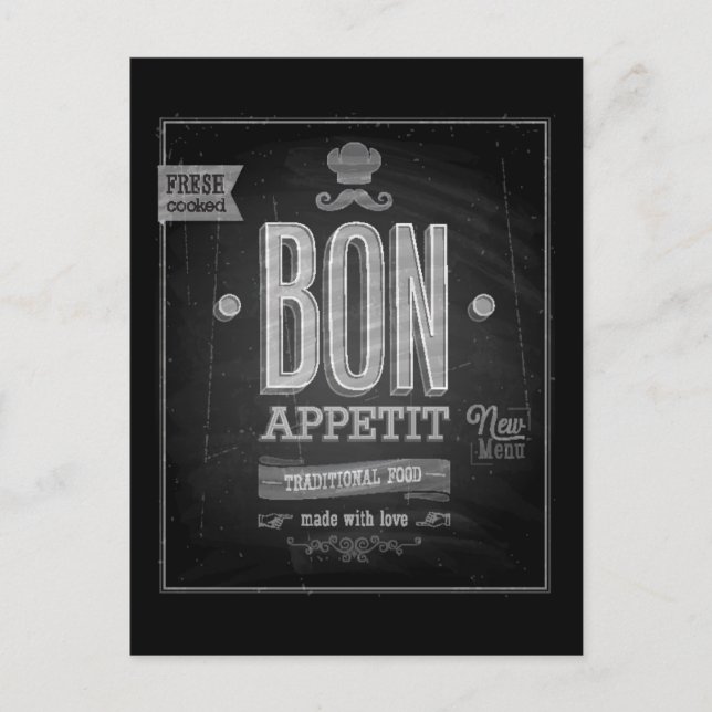 Cartão Postal Vintage Bon Appetit Poster - Chalkboard (Frente)