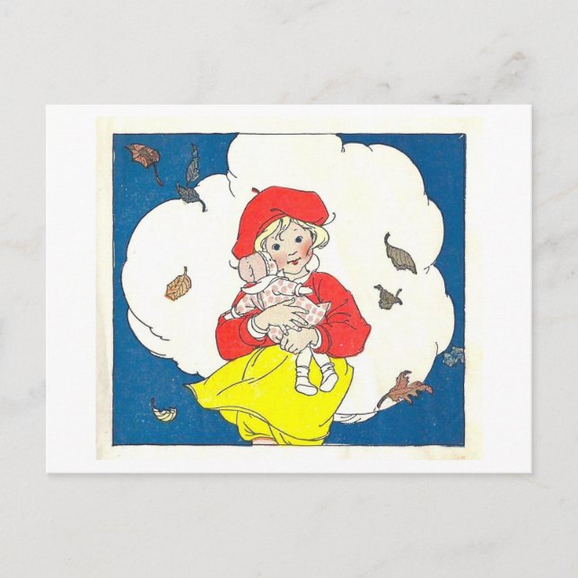 Cartão Postal Vintage Book Illustration Girl with Doll (Frente)