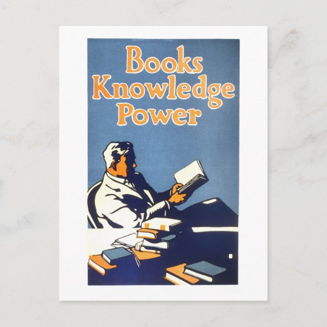 Cartão Postal Vintage "Books Knowledge Power" Poster (Frente)