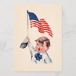 Cartão Postal Vintage Boy Bandeira Americana 4 de