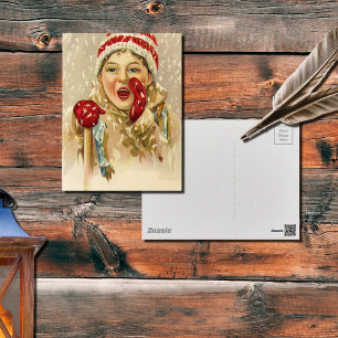 Cartão Postal vintage boy na neve