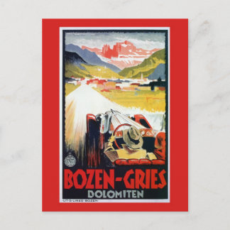 Cartão Postal Vintage Bozen Gries - viagem de automóveis italian