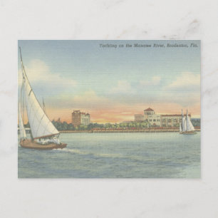 Cartão Postal Vintage Bradenton Florida Boats no Manatee River