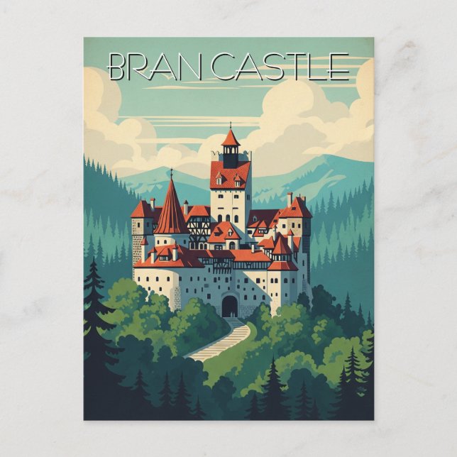 Cartão Postal Vintage Bran Castle Romênia (Frente)