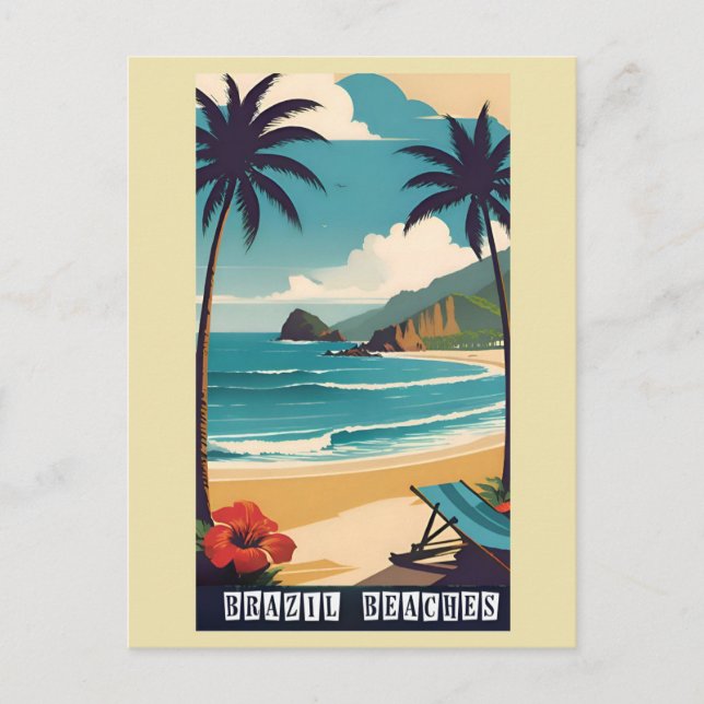Cartão Postal Vintage Brasil Tropical Beach Ocean Viagem (Frente)