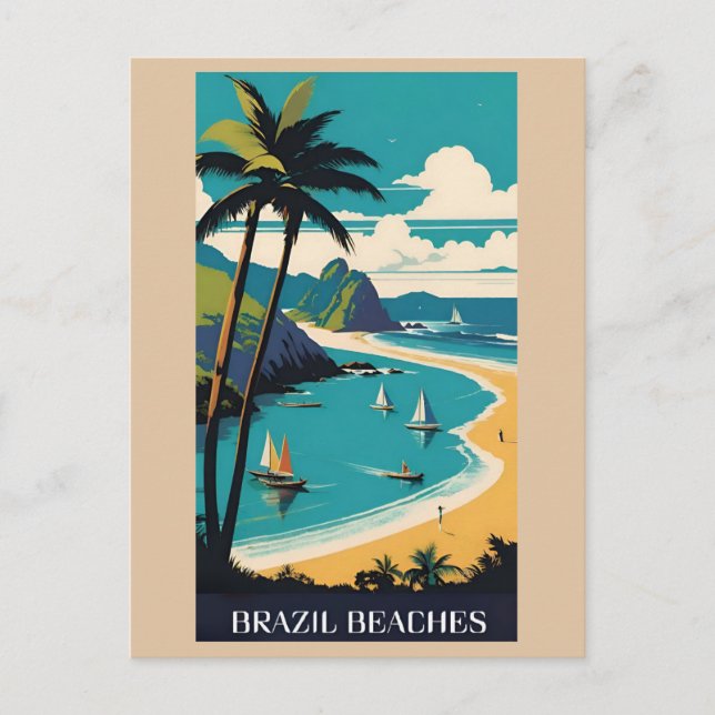 Cartão Postal Vintage Brasil Tropical Beach Ocean Viagem (Frente)