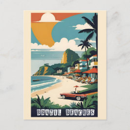 Cartão Postal Vintage Brasil Tropical Beach Ocean Viagem