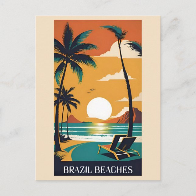 Cartão Postal Vintage Brasil Tropical Beach Ocean Viagem (Frente)
