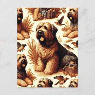 Cartão Postal Vintage Briard Dog Seamless