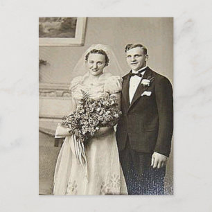 Cartão Postal Vintage Bride & Groom Fotografia Romântica de Casa