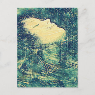 Cartão Postal Vintage Bright Blue Ocean Wave Surfer Girl