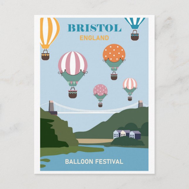 Cartão Postal Vintage Bristol England Balloon Festival Viagem (Frente)