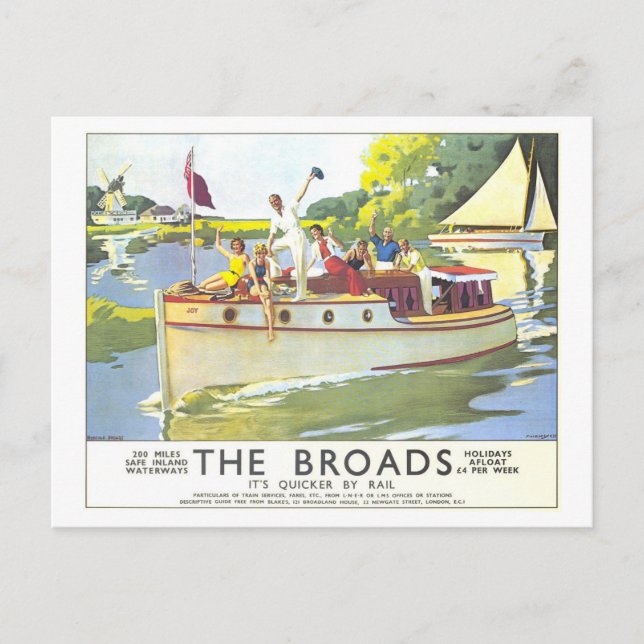 Cartão Postal Vintage Broads in England Travel Poster (Frente)