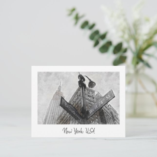 Cartão Postal Vintage Broadway Corner Sign - Nova Iorque (Em pé/Frente)