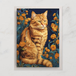 Cartão Postal Vintage Brown Cat Botânica Retrato Azul Van Gogh