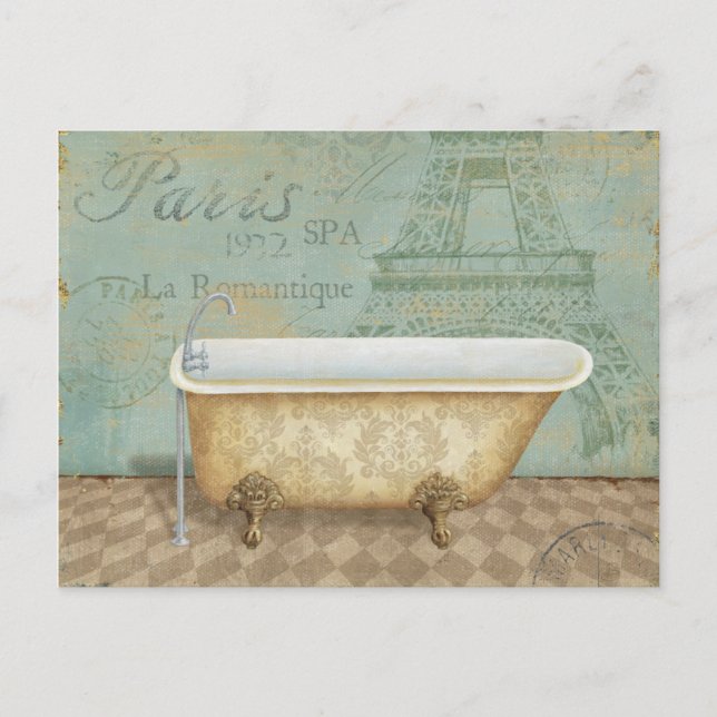 Cartão Postal Vintage Brown French Bathtub (Frente)