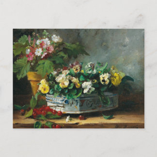 Cartão Postal Vintage Brunel-Neuville Pansies e Primroses