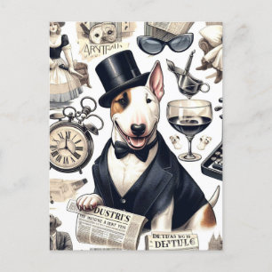 Cartão Postal Vintage Bull Terrier Pattern