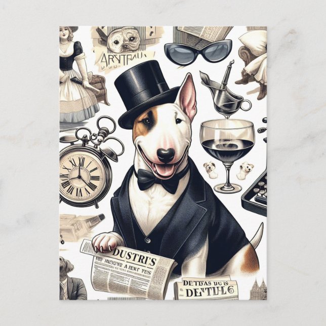 Cartão Postal Vintage Bull Terrier Pattern (Frente)