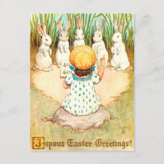 Cartão Postal Vintage Bunny Cantando com Saudação de Páscoa Infa