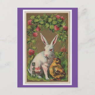 Cartão Postal Vintage Bunny Com Cartão-Postal De Pintinho