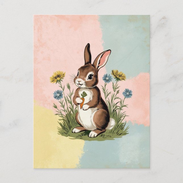 Cartão Postal Vintage Bunny - Placa de Páscoa Nostálgica (Frente)