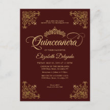 Vintage Burgundy Dourada Elegante Tiara Quinceaner