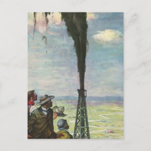 Cartão Postal Vintage Business, Gushing Oil well with Workers