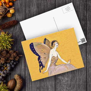 Cartão Postal Vintage Butterfly Wings Fada Fae Cabelo Louro