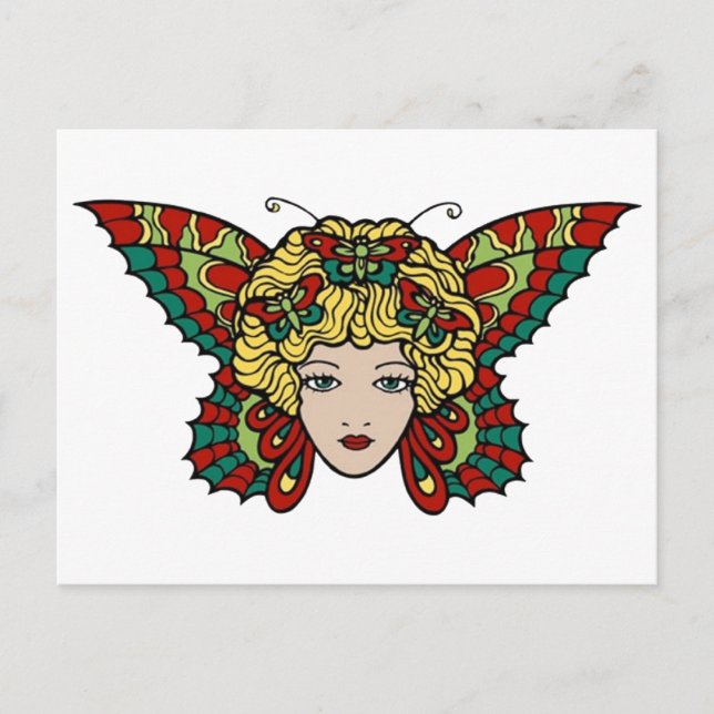 Cartão Postal Vintage Butterfly Woman Tattoo Art (Frente)