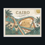 Cartão Postal Vintage Cairo Egypt Travel Poster Art<br><div class="desc">Travel enthusiasts often find it difficult to locate Egyptian-themed decor that moves beyond literal photography or overly saturated colors, leaving a gap for those seeking a more curated, artistic aesthetic. This design solves that challenge by offering a sophisticated, mid-century modern tribute to Cairo. It features a unique perspective through stylized...</div>