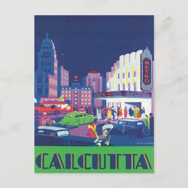 Cartão Postal Vintage Calcutta Kolkata India (Frente)
