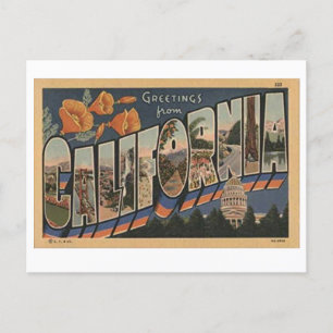 Cartão Postal Vintage California - Letra grande postal