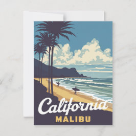Cartão Postal Vintage California Malibu Beach Surfer