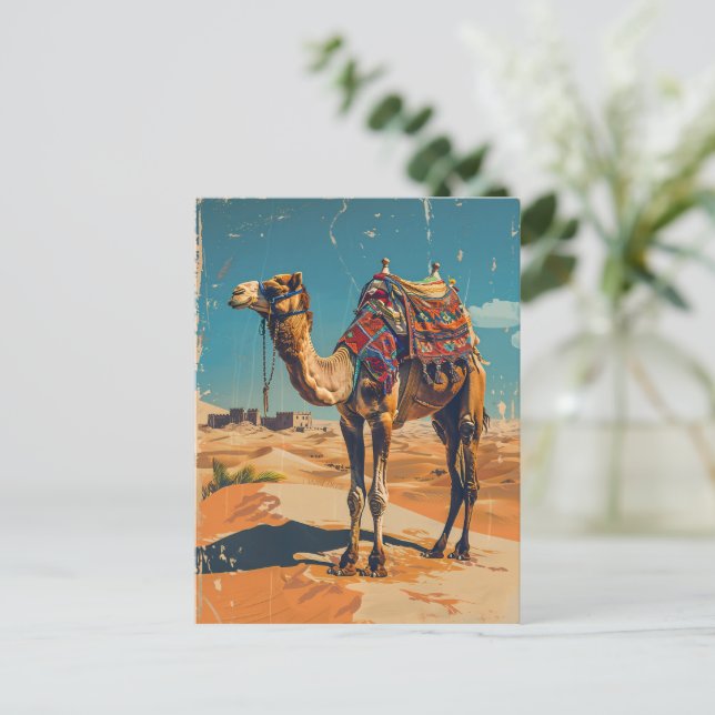 Cartão Postal Vintage Camel Retro Desert Decoupage (Em pé/Frente)