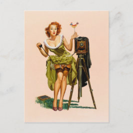 Cartão Postal Vintage Camera Pinup Girl
