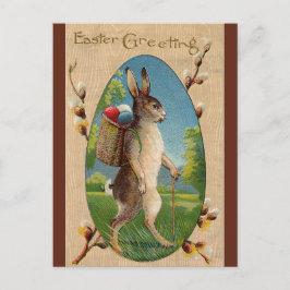 Cartão Postal Vintage Caminhando com Coelhinho da Páscoa