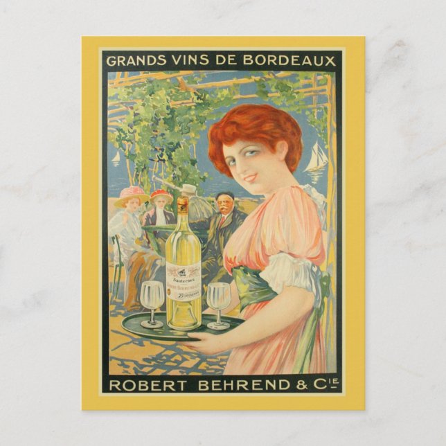Cartão Postal Vintage, campanha francesa sobre vinhos brancos (Frente)