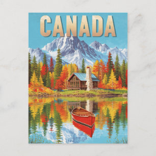 Cartão Postal Vintage Canada Wilderness Cabin & Canoe Lake Scens