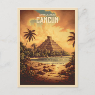 Cartão Postal Vintage Cancun México Mayan Ruins Beach Viagem