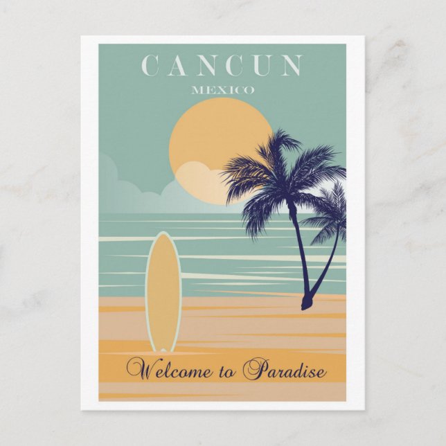 Cartão Postal Vintage Cancun Mexico Tropical Beach Viagem (Frente)