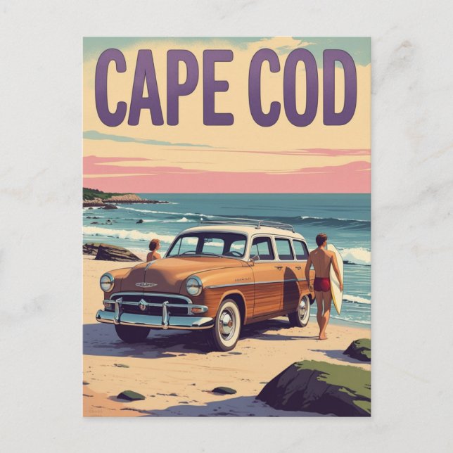 Cartão Postal Vintage Cape Cod MA Travel Surfing (Frente)